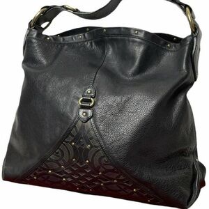 Cole Haan Black Leather Hobo Bag with Gold Accents